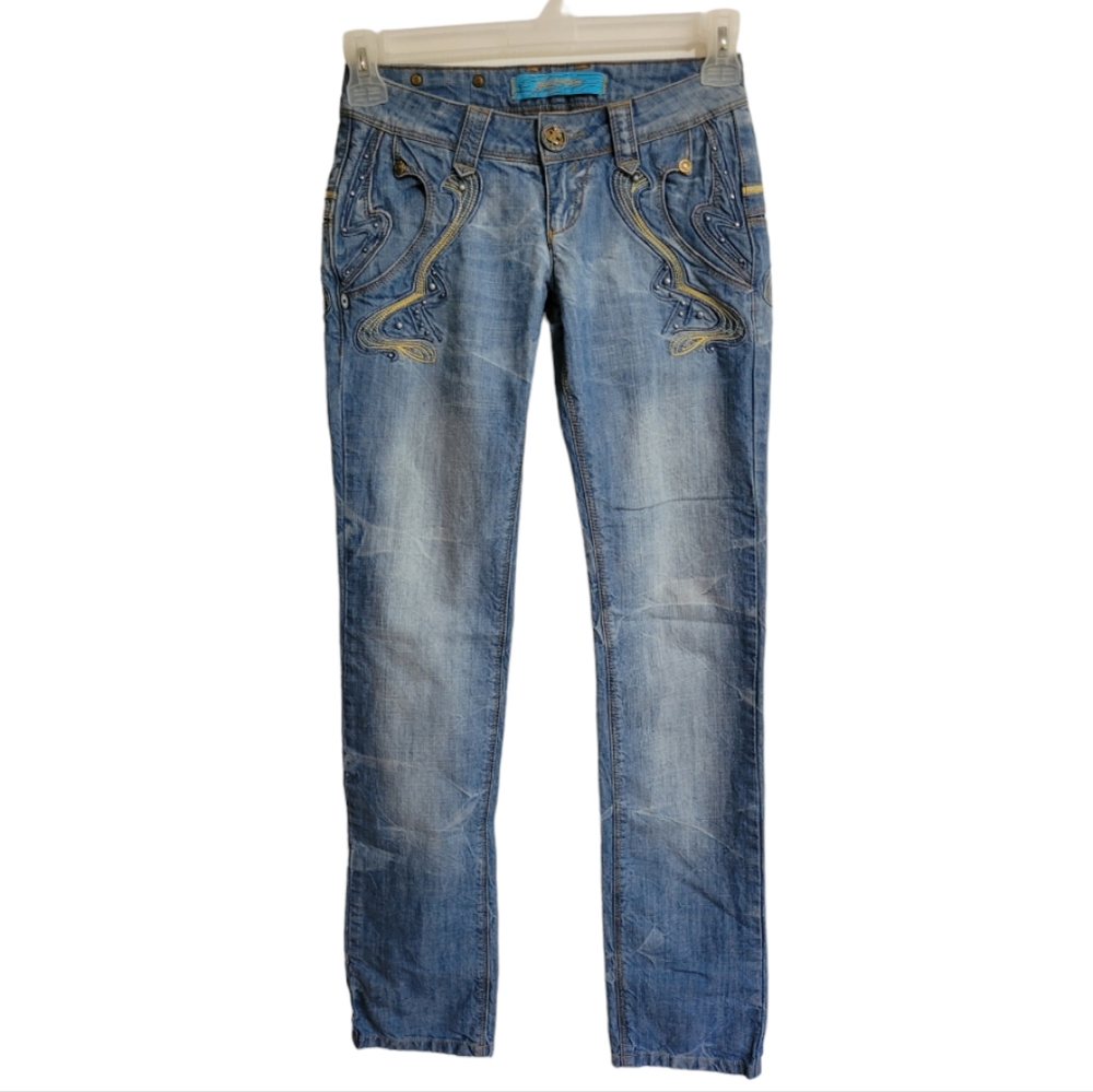 Facchino Western Jeans, Embroidered light wash, low rise,‎ straight leg